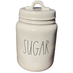 Rae Dunn Cream Sugar Canister Cream Black Letters 8.25” High with Lid Very Nice